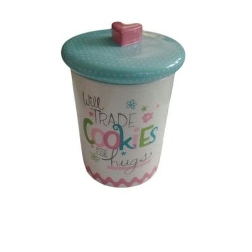 Hallmark Trade Cookies For Hugs Ceramic Cookie Jar Lid Heart Pink Blue Retired